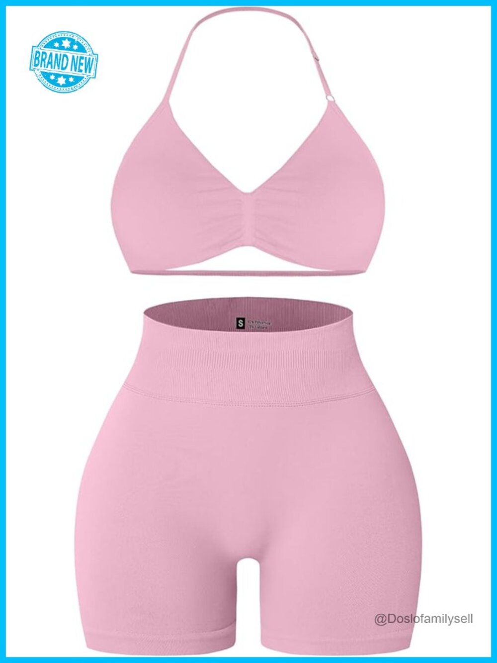 2 Piece Workout Sets for Women Halter Strappy Sports Bra with Seamless Ribbed